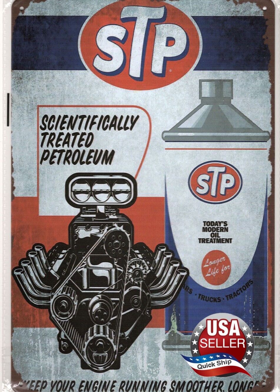 Retro Tin Sign • Petroliana •STP Oil Treatment •Scientifically Treated Petroleum